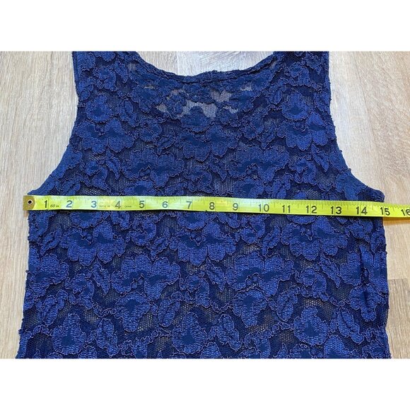 90s Ann Taylor Navy Blue Sleeveless Lace Top M Womens Floral Pattern - Picture 6 of 7